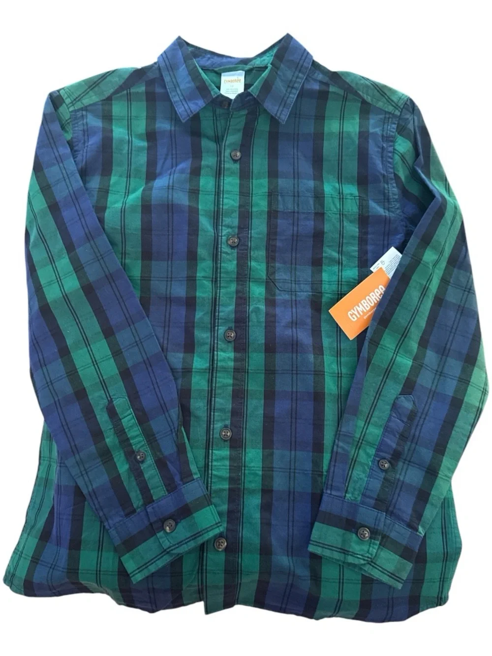 Gymboree Green and Navy Plaid Button-Down Shirt Size 12 NWT
